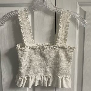 Forever21 white smocked cropped tank top
